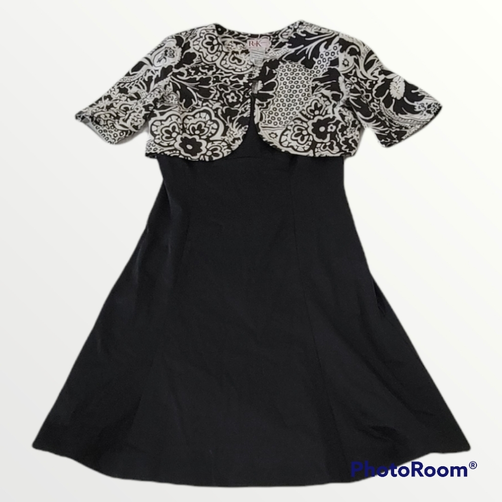 Vintage Two Piece Set Black Dress with Floral Blazer